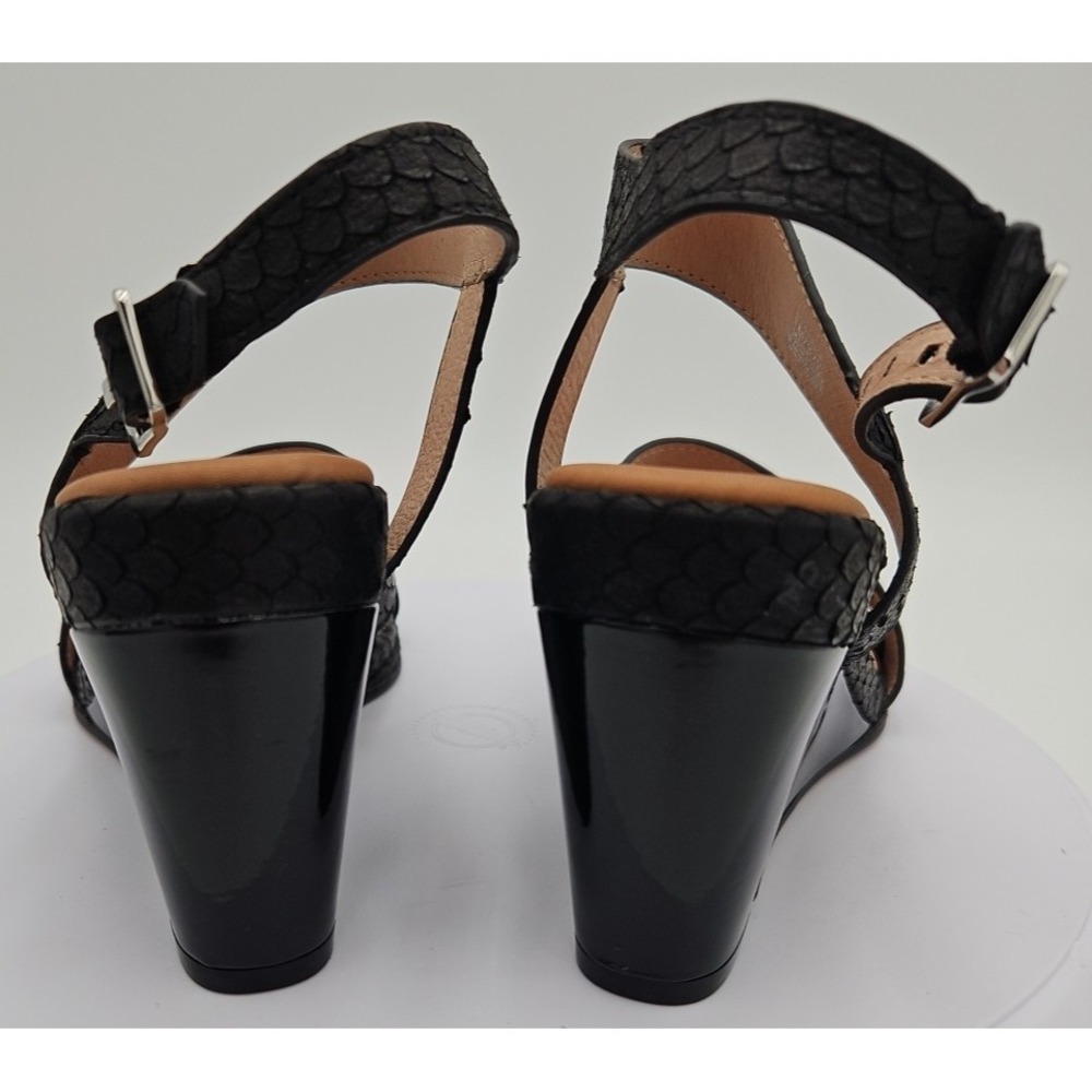 CC Corso Como NASHILA Black Leather W/7.5 Snake Accent Wedge Strappy Sandal NWOB - Picture 5 of 15